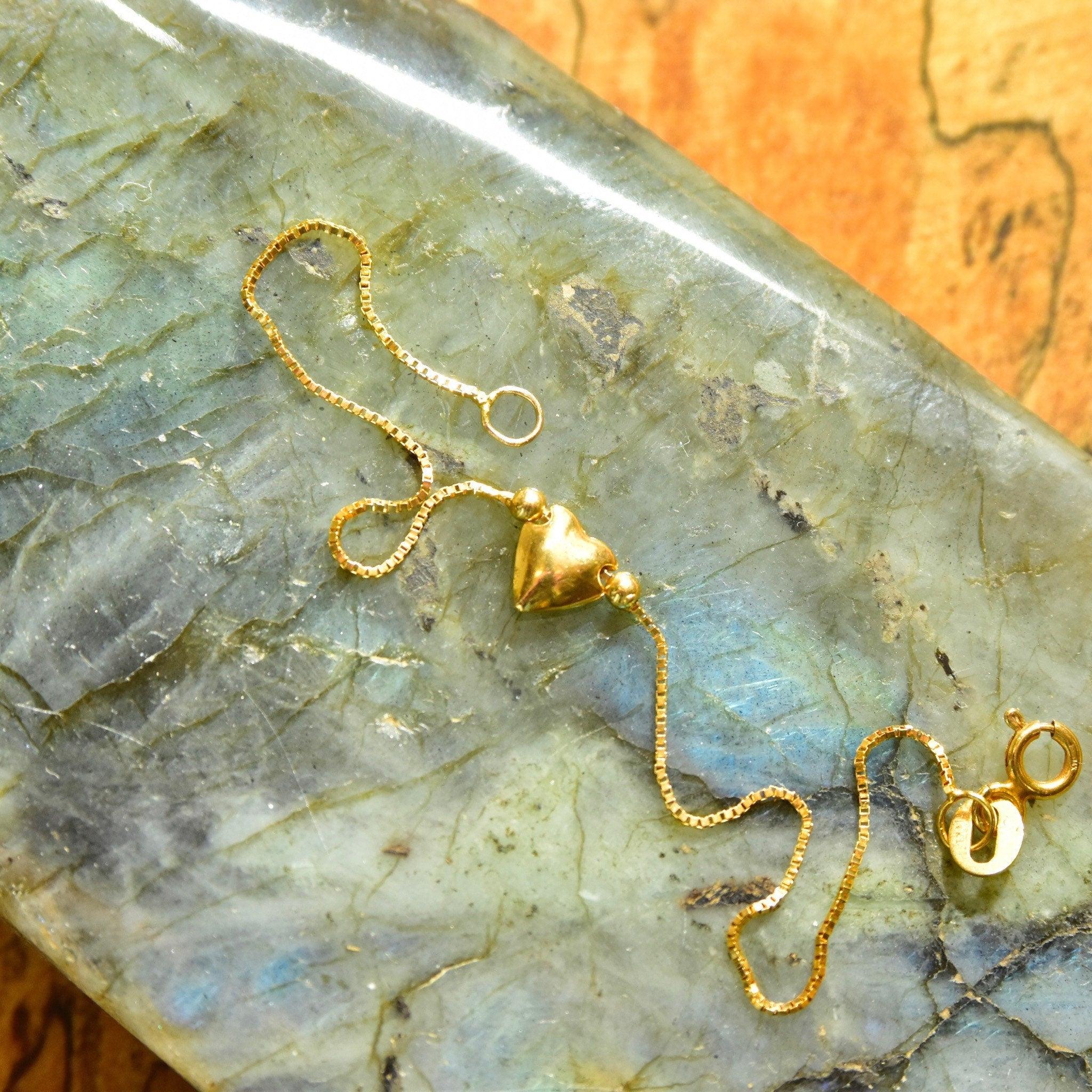 Vintage 14K Gold Heart Baby Charm Bracelet, Box Link Chain, Tiny Yellow Gold Heart, Tiny 585 Bracelet, 5 1/2" L - Good's Vintage