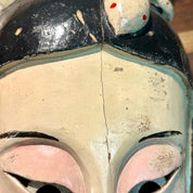 Antique Hand Carved & Painted Wood Japanese Snake Bunny Woman Noh Kabuki Mask, Natural Pigments, Eclectic Home Decor, 15 1/4"