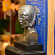 Vintage Art Deco Ladys Bust Bookends After Frankhart Indiana Collectibles, Styled Figural Bookends, Silver & Black, 6 H