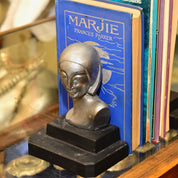 Vintage Art Deco Ladys Bust Bookends After Frankhart Indiana Collectibles, Styled Figural Bookends, Silver & Black, 6 H