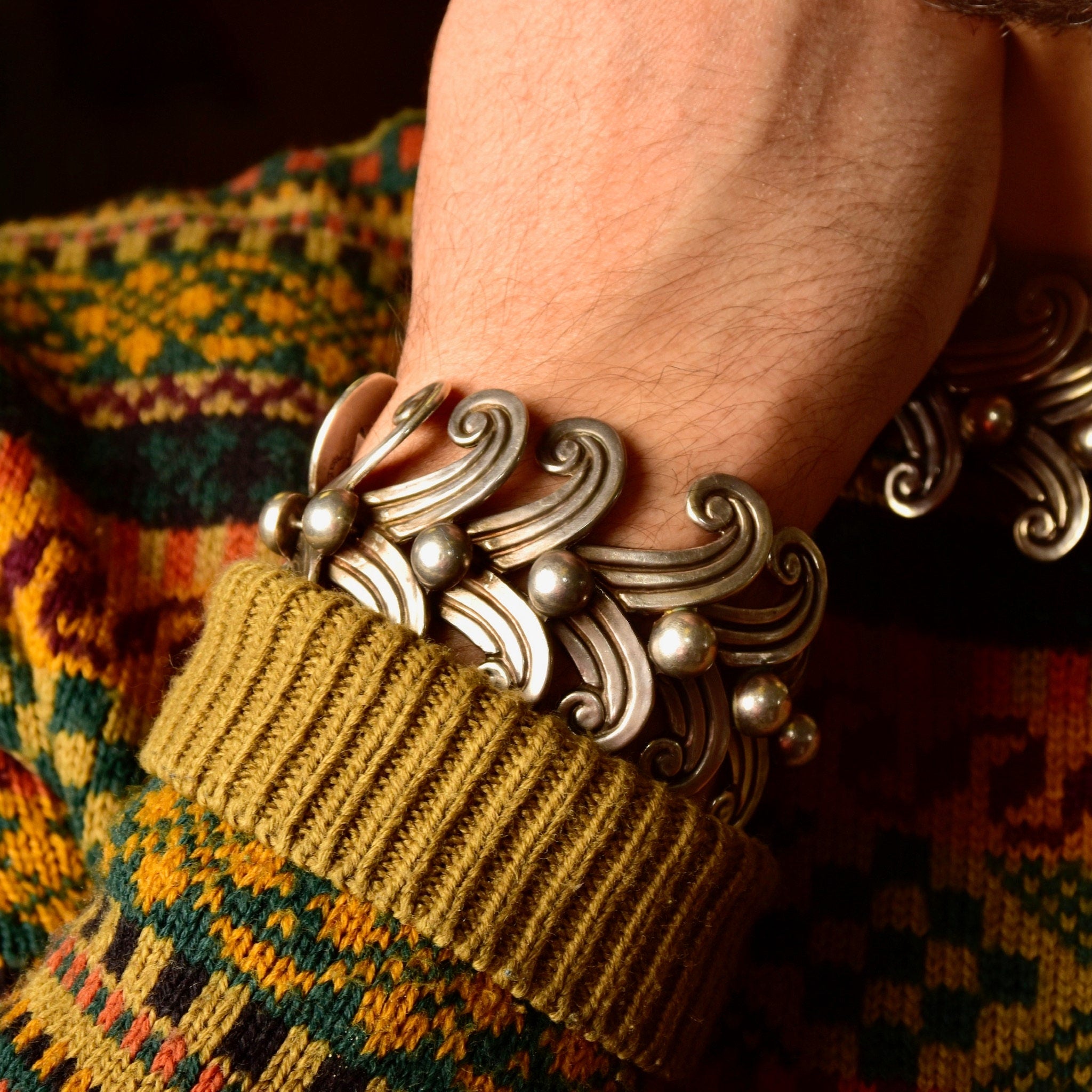 Vintage MARGOT DE TAXCO Sterling Siver Necklace & Bracelet Set, Chunky Bohemian Necklace W/ Matching Bracelet, Articulated 925 Necklace