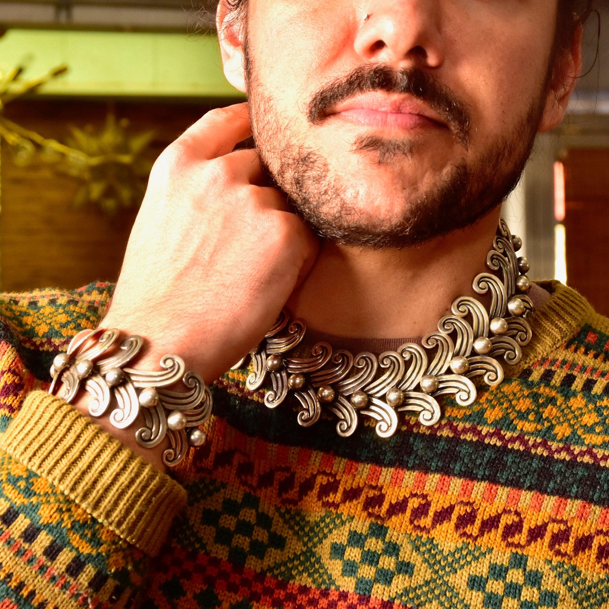  Matching Bracelet, Articulated 925 Necklace