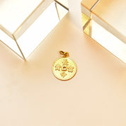 Vintage 22KT Gold Chinese Cash Coin Pendant, Bright Yellow Gold Medallion, Raised Chinese Symbols, Two-Sided Coin Charm, 1" L