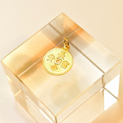 Vintage 22KT Gold Chinese Cash Coin Pendant, Bright Yellow Gold Medallion, Raised Chinese Symbols, Two-Sided Coin Charm, 1" L