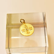 Vintage 22KT Gold Chinese Cash Coin Pendant, Bright Yellow Gold Medallion, Raised Chinese Symbols, Two-Sided Coin Charm, 1" L