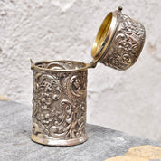 Antique Wilcox Company Repousse Perfume Bottle Holder #3385, Quadruple Silver Plated, Art Nouveau Floral/Scroll Designs, 4 1/4"