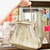 Vintage Whiting & Davis Co. Mesh Silver Evening Bag, Cute Sparkly Clutch/Coin Purse, Fancy Box Pouch, Upholstered Lining, Art Deco