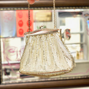 Vintage Whiting & Davis Co. Mesh Silver Evening Bag, Cute Sparkly Clutch/Coin Purse, Fancy Box Pouch, Upholstered Lining, Art Deco
