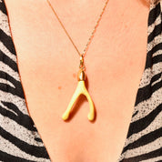 Vintage 18K Gold Wishbone Charm Pendant, Yellow Gold Cap & Bail, Epoxy Cast Bird Wishbone, Occultist Jewelry, 2 1/4" L