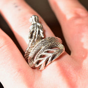 Vintage Sterling Silver + 18K Naga Dragon Coil Ring, After John Hardy, Gold Eyed Dragon Wrap Ring, Adjustable, Size 7-11 US