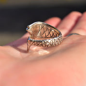 Vintage Hallmarked Sterling Silver + 18K Koi Fish Coil Ring, Scaled Silver Fish Ring, Lucky Carp Ring, Gold Eye Accents, Size 8 1/2 US