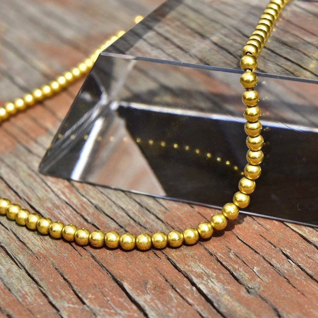 Vintage 14K Yellow Gold Beaded Choker Necklace, 4.25mm Gold Beads Strung On Foxtail Chain, Stacking Necklace, 585 Jewelry, 14" L
