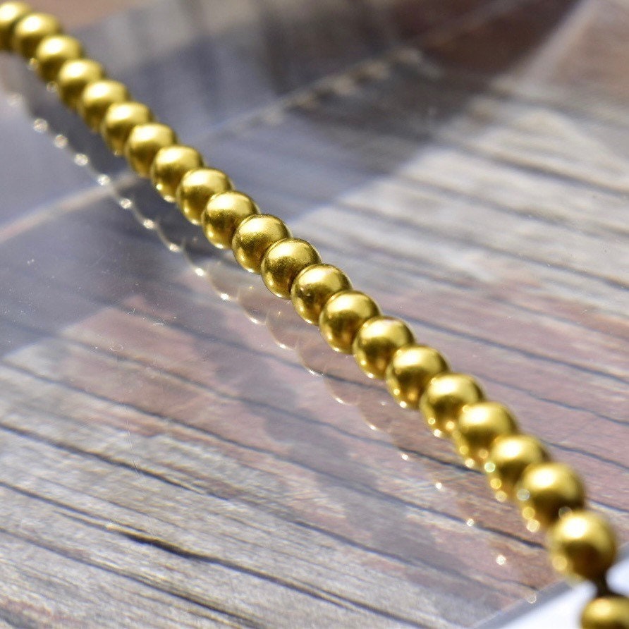 Vintage 14K Yellow Gold Beaded Choker Necklace, 4.25mm Gold Beads Strung On Foxtail Chain, Stacking Necklace, 585 Jewelry, 14" L