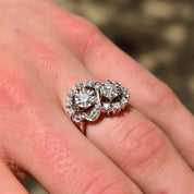 Dazzling 14K White Gold Double Bypass Diamond Cluster Ring, .92 TCW, Harold Freeman EREV, Size 7 US