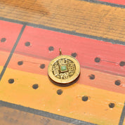Vintage 14K Gold Jade Chinese Cash Coin Pendant, Jade Accent Brass Cash Token, Yellow Gold Bezel Setting, 585 Medallion, 1 1/2" L