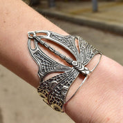 Vintage Sterling Silver Dragonfly Cuff Bracelet, Art Nouveau, Engraved Silver Butterfly Cuff, WTS 925, Adjustable, 5 1/4"