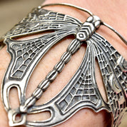 Vintage Sterling Silver Dragonfly Cuff Bracelet, Art Nouveau, Engraved Silver Butterfly Cuff, WTS 925, Adjustable, 5 1/4"