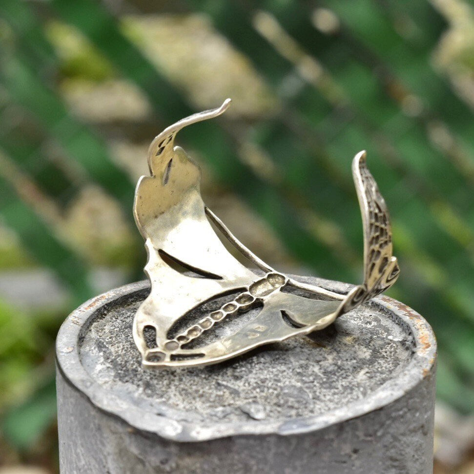 Vintage Sterling Silver Dragonfly Cuff Bracelet, Art Nouveau, Engraved Silver Butterfly Cuff, WTS 925, Adjustable, 5 1/4"