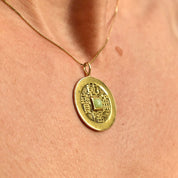 Vintage 14K Gold Jade Chinese Cash Coin Pendant, Jade Accent Brass Cash Token, Yellow Gold Bezel Setting, 585 Medallion, 1 1/2" L