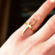 Vintage 14K Gold Ankh Ring, Egyptian Symbol Of Life, Solid Yellow Gold Ankh Ring, 585 Unisex Jewelry, Size 5 US