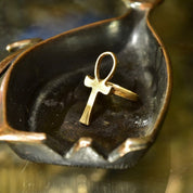 Vintage 14K Gold Ankh Ring, Egyptian Symbol Of Life, Solid Yellow Gold Ankh Ring, 585 Unisex Jewelry, Size 5 US