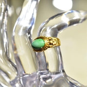 Chinese 22KT Jade Ring, Nature Jadeite Jade Cabochon, Ornate Yellow Gold Gemstone Saddle Ring, Size 4 3/4 US