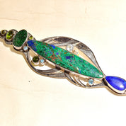 Retro 'The Dreamer' Abstract Modernist Sterling Silver Multi-Stone Brooch Pendant, Technicolor Green & Blue Gemstones, , 4 7/8" L