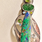 Retro 'The Dreamer' Abstract Modernist Sterling Silver Multi-Stone Brooch Pendant, Technicolor Green & Blue Gemstones, , 4 7/8" L