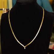 Vintage 14K Gold Herringbone Chevron Diamond Solitaire Necklace, .11 CT Brilliant Diamond, Decollete Necklace 20 1/2"