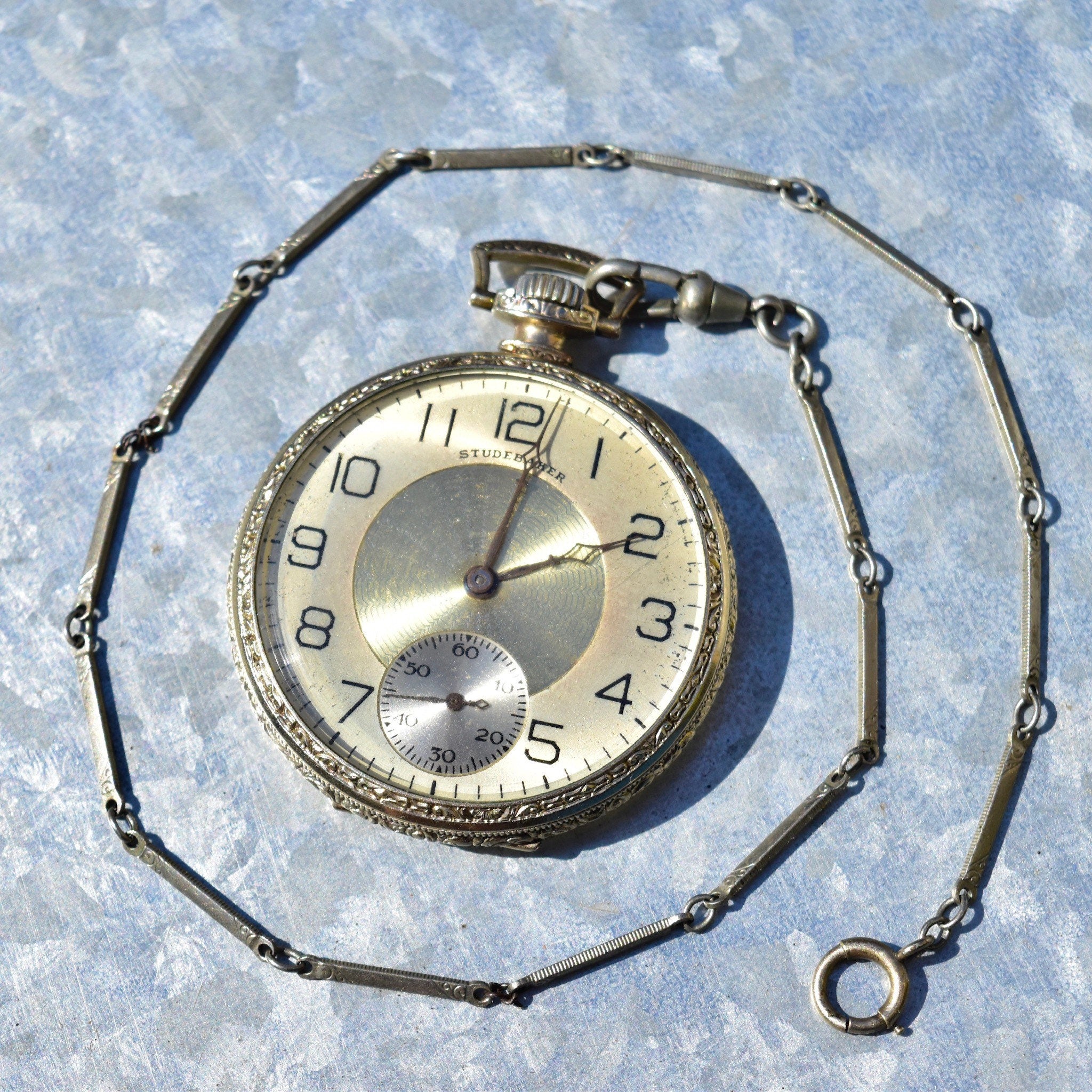  Chain, Railroad Grade, 21 Jewel Movement, Decorative Etched Case, Working
