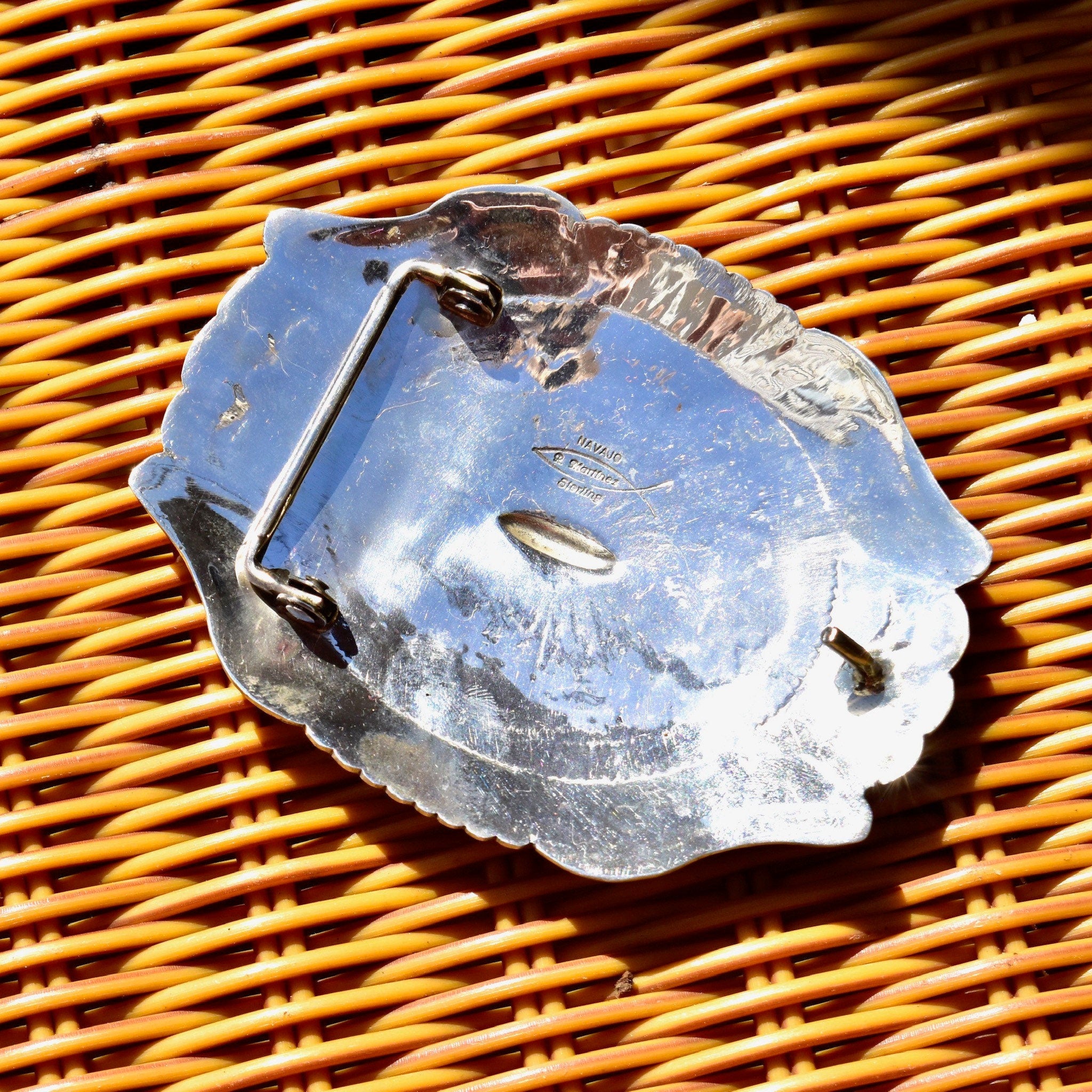 Vintage Hallmarked R. Martinez Sterling Silver Navajo Belt Buckle, Huge Hammered Silver Concho Buckle, Native American Old Pawn, 3 3/4"