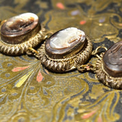 Italian 800 Silver Abalone Cameo Link Bracelet, Hand Carved Classic Relief Lady's Cameo, Sparkling Wire Wrap Settings, 7 1/2"