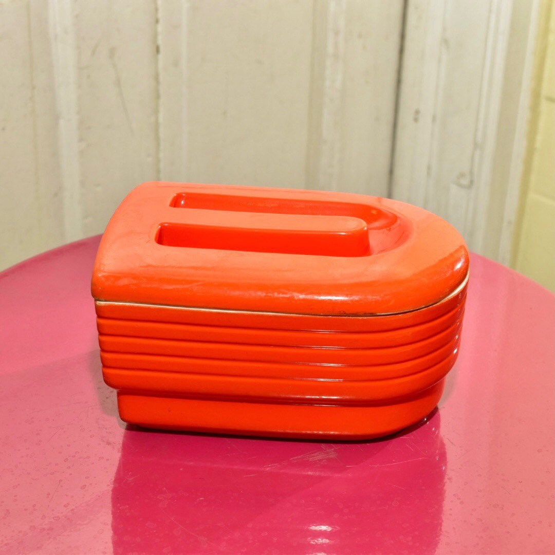 Vintage Westinghouse Hall China Orange Ceramic Refrigeratorware, Lidded Leftovers Dish, Collectible Decorative Kitchenware, Mod, 7" L