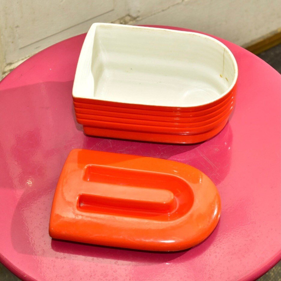 Vintage Westinghouse Hall China Orange Ceramic Refrigeratorware, Lidded Leftovers Dish, Collectible Decorative Kitchenware, Mod, 7" L