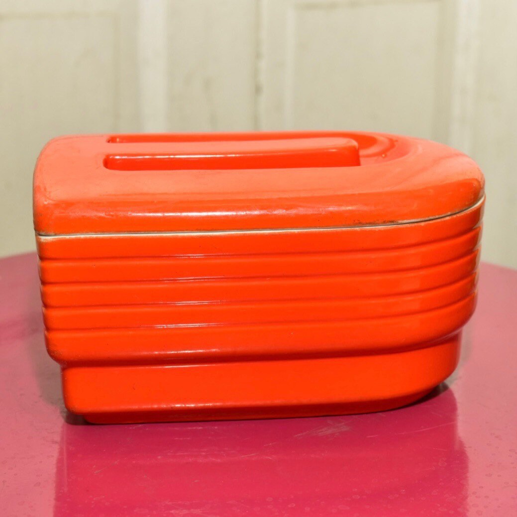 Vintage Westinghouse Hall China Orange Ceramic Refrigeratorware, Lidded Leftovers Dish, Collectible Decorative Kitchenware, Mod, 7" L