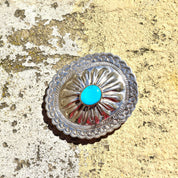 Vintage Native American Turquoise Concho Belt Buckle, Hammered Sterling Silver Buckle, Natural Turquoise Accent, 2 3/4"