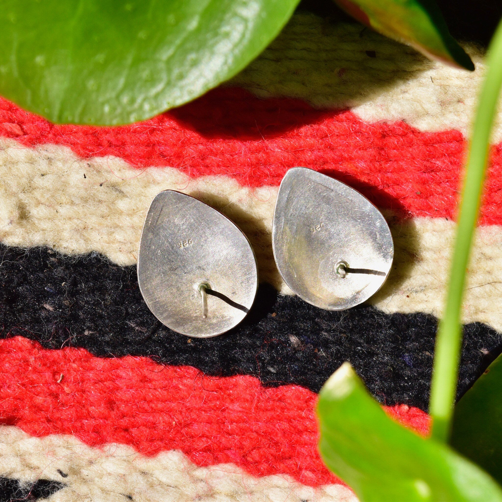 Vintage Bohemian Sterling Silver Black Onyx Stud Earrings, Ornate Silver Settings, Polished Gemstone Cabochon, 925 Statement Earrings, 28mm