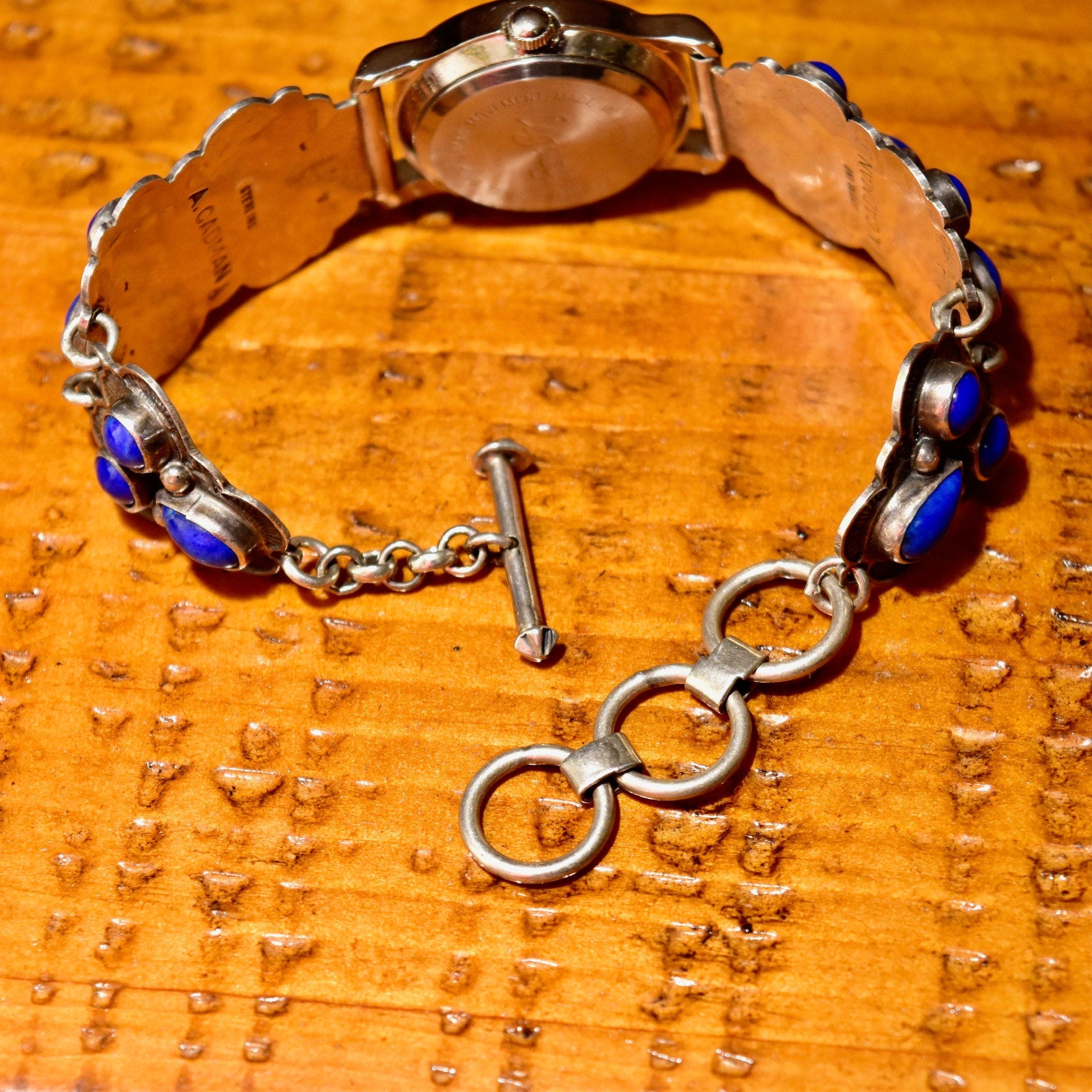 Vintage Liberty 1911 Navajo A. Cadman Sterling Silver Lapis Lazuli Ladies Wrist Watch, Legacy Quartz Automatic Watch, Adjustable Bracelet