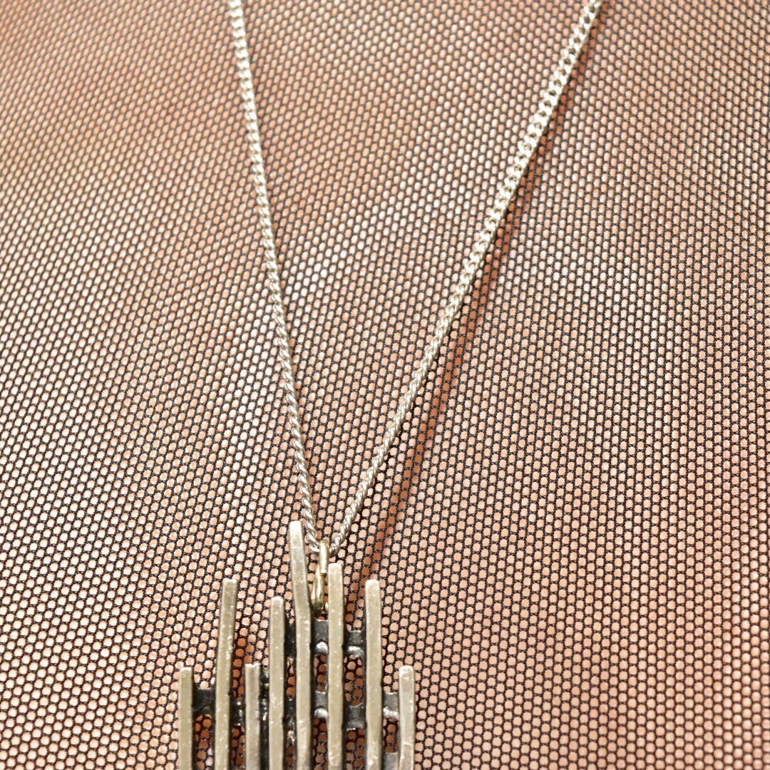 Vintage Brutalist Modernist Sterling Silver Garnet Pendant Necklace, Large Abstract Pendant W/ Red Stone Accents, Avant Garde Jewelry