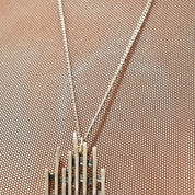 Vintage Brutalist Modernist Sterling Silver Garnet Pendant Necklace, Large Abstract Pendant W/ Red Stone Accents, Avant Garde Jewelry