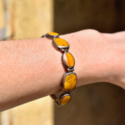 Vintage Sterling Silver Gemstone Link Necklace & Bracelet, Bohemian Modernist Collar Necklace, Geometric Bracelet, 925 Statement Jewelry,