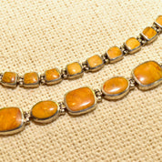 Vintage Sterling Silver Gemstone Link Necklace & Bracelet, Bohemian Modernist Collar Necklace, Geometric Bracelet, 925 Statement Jewelry,