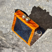 Vintage 1940's Beaded Bakelite Box Purse, Fre Mor Braided Top Handle Bag, Butterscotch Bakelite & Blue Lucite Beads, Large Kissing Clasp
