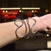 Vintage MMA Sterling Silver Wire Wrap Cuff Bracelet, Minimalist Solid Silver Swirl Cuff, 925 Bohemian Jewelry, Adjustable, 7 1/2"