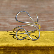 Vintage MMA Sterling Silver Wire Wrap Cuff Bracelet, Minimalist Solid Silver Swirl Cuff, 925 Bohemian Jewelry, Adjustable, 7 1/2"