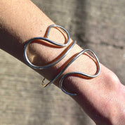 Vintage MMA Sterling Silver Wire Wrap Cuff Bracelet, Minimalist Solid Silver Swirl Cuff, 925 Bohemian Jewelry, Adjustable, 7 1/2"