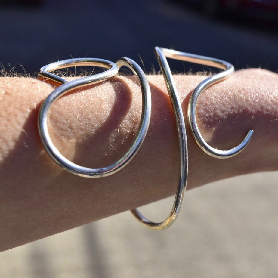Vintage MMA Sterling Silver Wire Wrap Cuff Bracelet, Minimalist Solid Silver Swirl Cuff, 925 Bohemian Jewelry, Adjustable, 7 1/2"