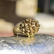 Antique 800 Gilt Silver Cannetille Filigree Dome Ring, Stunning High Set Beaded Floral Ring, Middle Eastern, Size 9 1/4 US