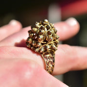 Antique 800 Gilt Silver Cannetille Filigree Dome Ring, Stunning High Set Beaded Floral Ring, Middle Eastern, Size 9 1/4 US