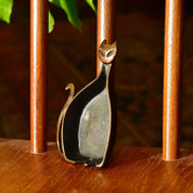 Vintage Art Deco Cat Catchall, Stylized Cat Ashtray, Textured Black & Bronze Metal, 4 1/4" L